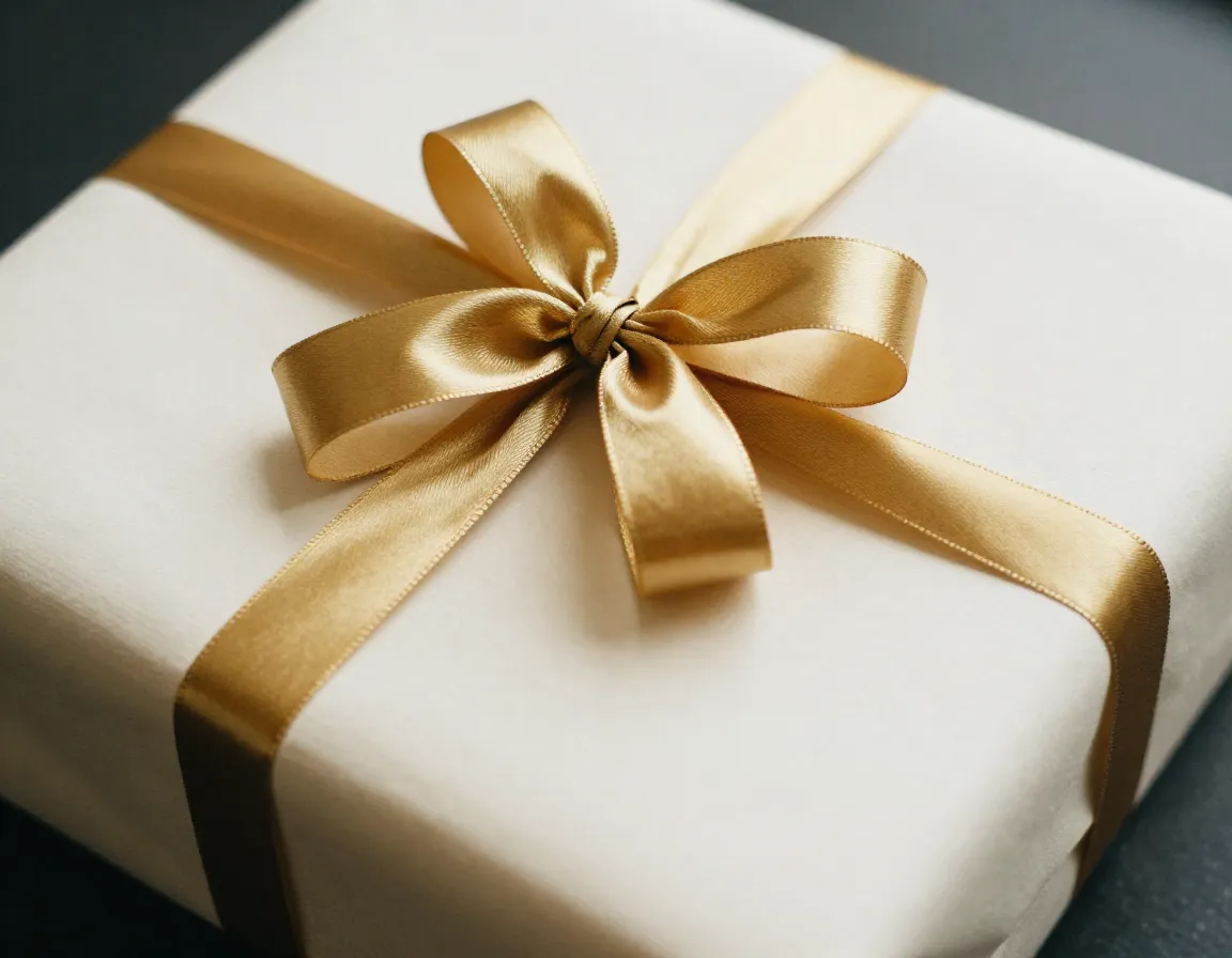 Elegant gift wrapping with gold ribbon and cream paper